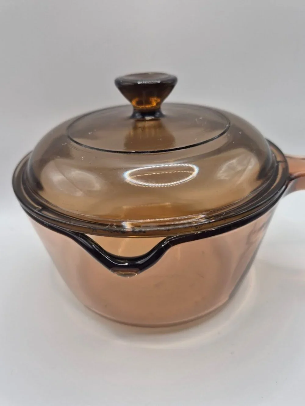 Vintage Vision/ Pyrex Amber Glass Saucepan Lid 1.5 Quart Heat-Resistant Cookware